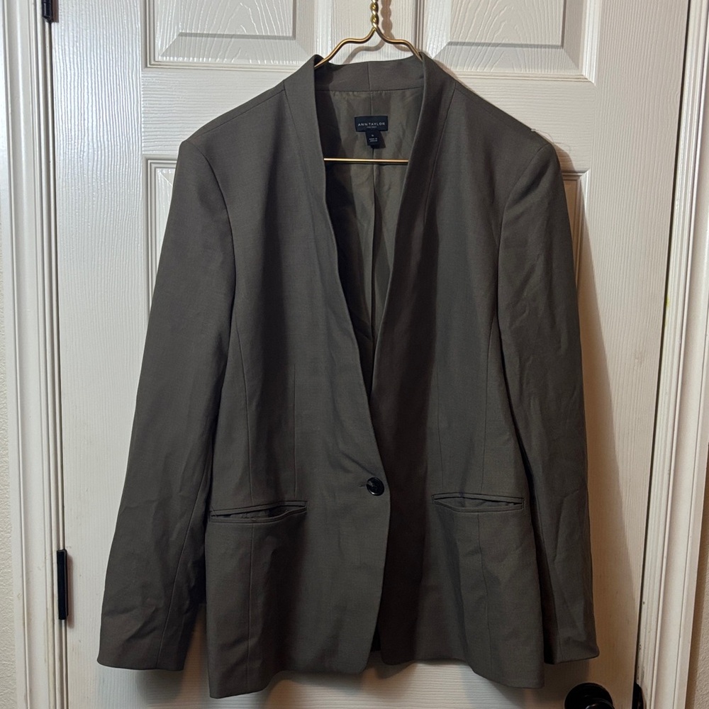 Ann Taylor Olive Green Single-Button Blazer